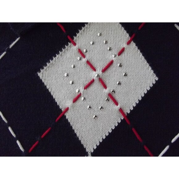 Alfred Dunner Sweater Womens Size Small blue argyle embroidered Patriotic collar - Picture 4 of 7